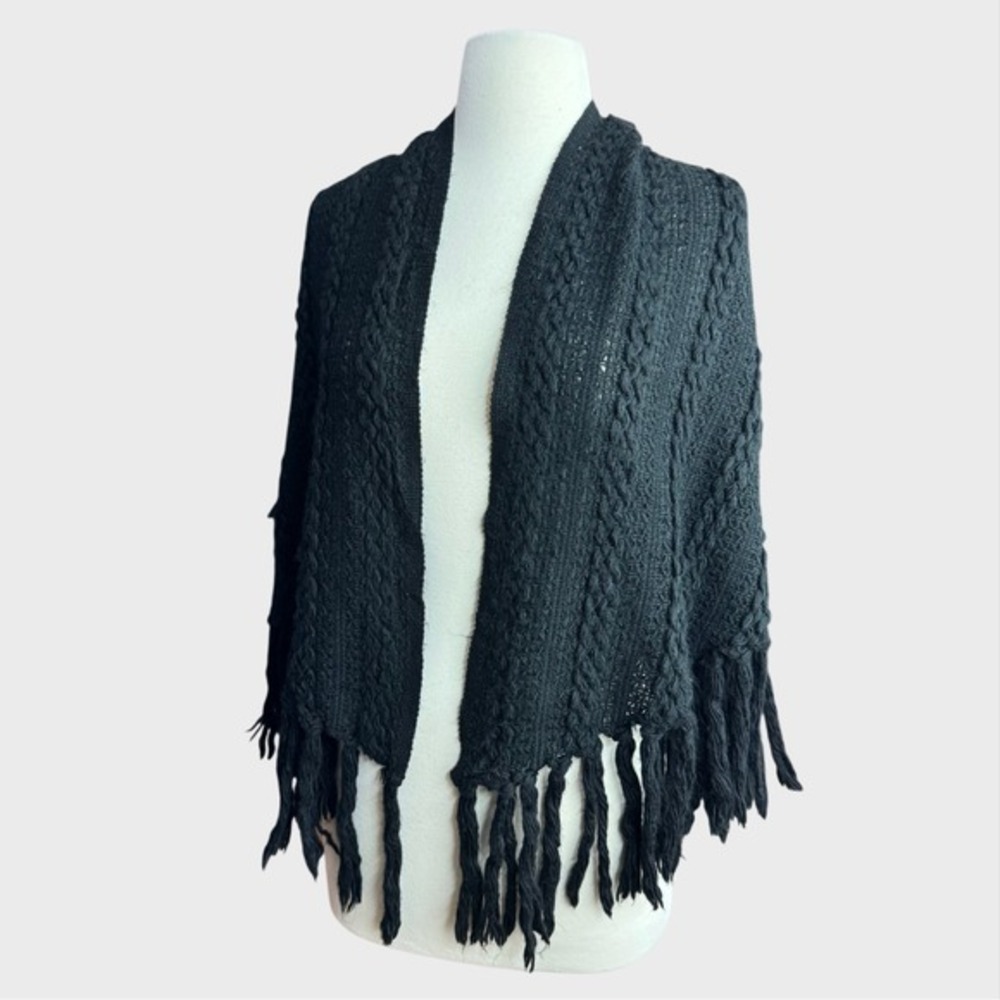 Black Crochet Witchy Goth Shawl Wrap Soft Cozy Halloween Fall Autumn Spooky Girl